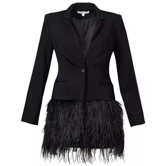 Elizabeth & James | Rihanna Black Ostrich Feather Blazer Flight of Fancy Jacket - Picture 1 of 16